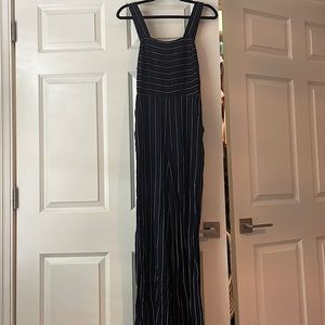 Women’s Navy blue and white pinstripe jumpsuit